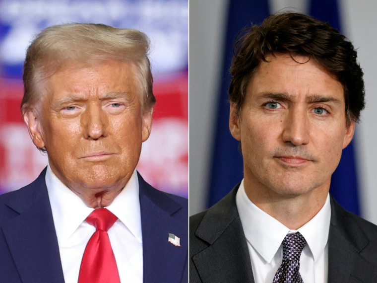 Donald Trump a pris pour cible à plusieurs reprises Justin Trudeau, qu'il qualifie de "gouverneur" (photo-montage) ( AFP / CHARLY TRIBALLEAU )