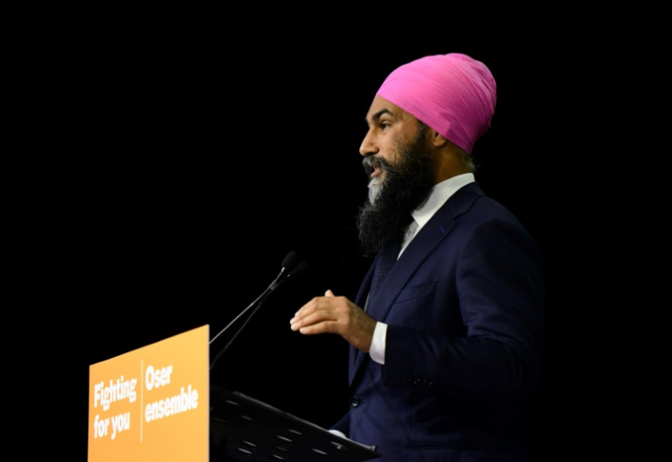 Jagmeet Singh, leader du Nouveau parti démocratique (NPD), le 20 septembre 2021 à Vancouver, au Canada ( AFP / Don MacKinnon )