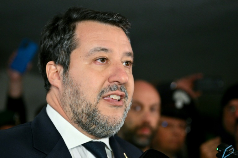 Le vice-Premier ministre italien Matteo Salvini s'adresse à la presse, le 20 décembre 2024 à Palerme, en Sicile (Italie) ( AFP / Alberto PIZZOLI )