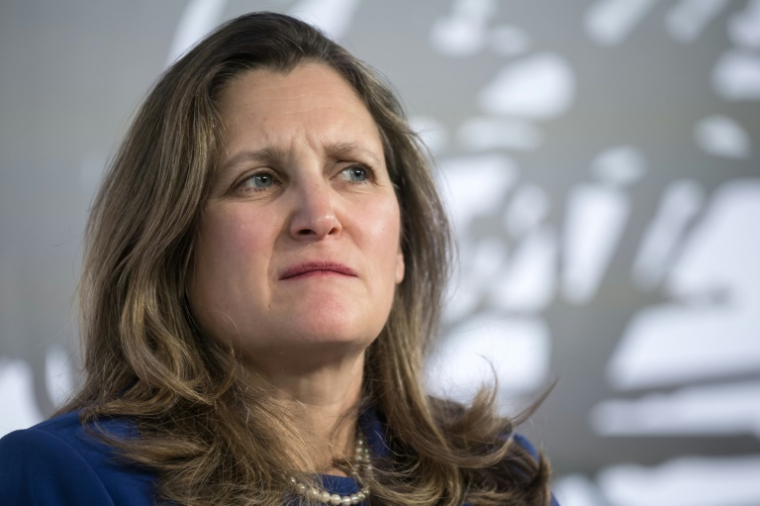 La vice-Première ministre canadienne, également ministre des Finances, Chrystia Freeland, le 18 janvier 2024 à Davos ( AFP / Fabrice COFFRINI )