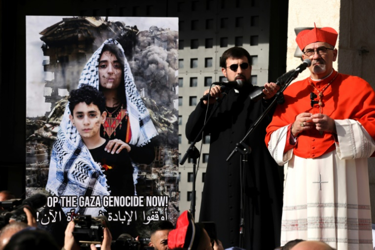 Le patriarche latin de Jérusalem Pierbattista Pizzaballa prononce un discours dans la ville de Bethléem, en Cisjordanie occupée, le 24 décembre 2024 ( AFP / HAZEM BADER )