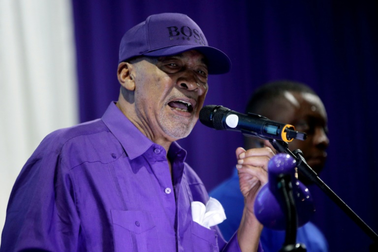 L'ancien président du Suriname, Desi Bouterse, à un meeting du parti NDP à Paramaribo, le 16 décembre 2023 ( AFP / Ranu Abhelakh )