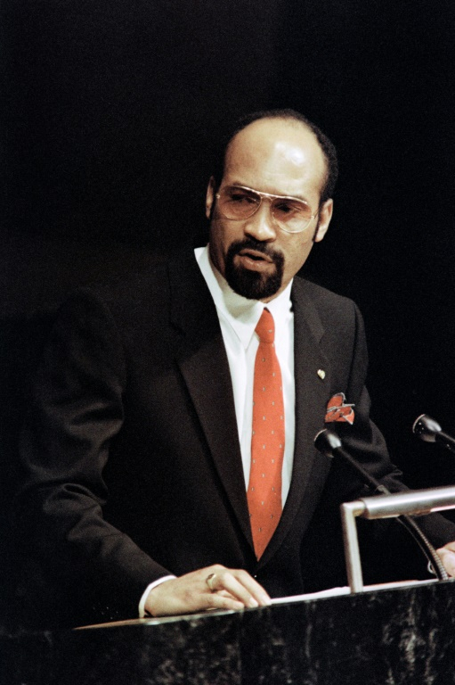 Desi Bouterse, alors dirigeant du Suriname, le 3 octobre 1986 devant l'assemblée des Nations Unies à New York ( AFP / George BECKER )