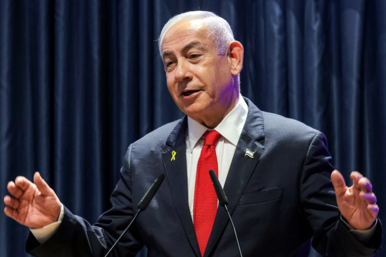 Le Premier ministre israélien Benjamin Netanyahu lors d'une cérémonie de réouverture de l'ambassade du Paraguay à Jérusalem, le 12 décembre 2024 ( AFP / GIL COHEN-MAGEN )