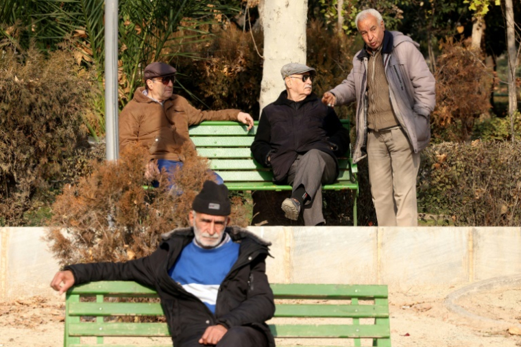 Des hommes âgés dans un parc à Téhéran, le 7 janvier 2025 ( AFP / ATTA KENARE )